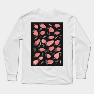 Watercolors strawberries - dusty pink and teal on dark background Long Sleeve T-Shirt